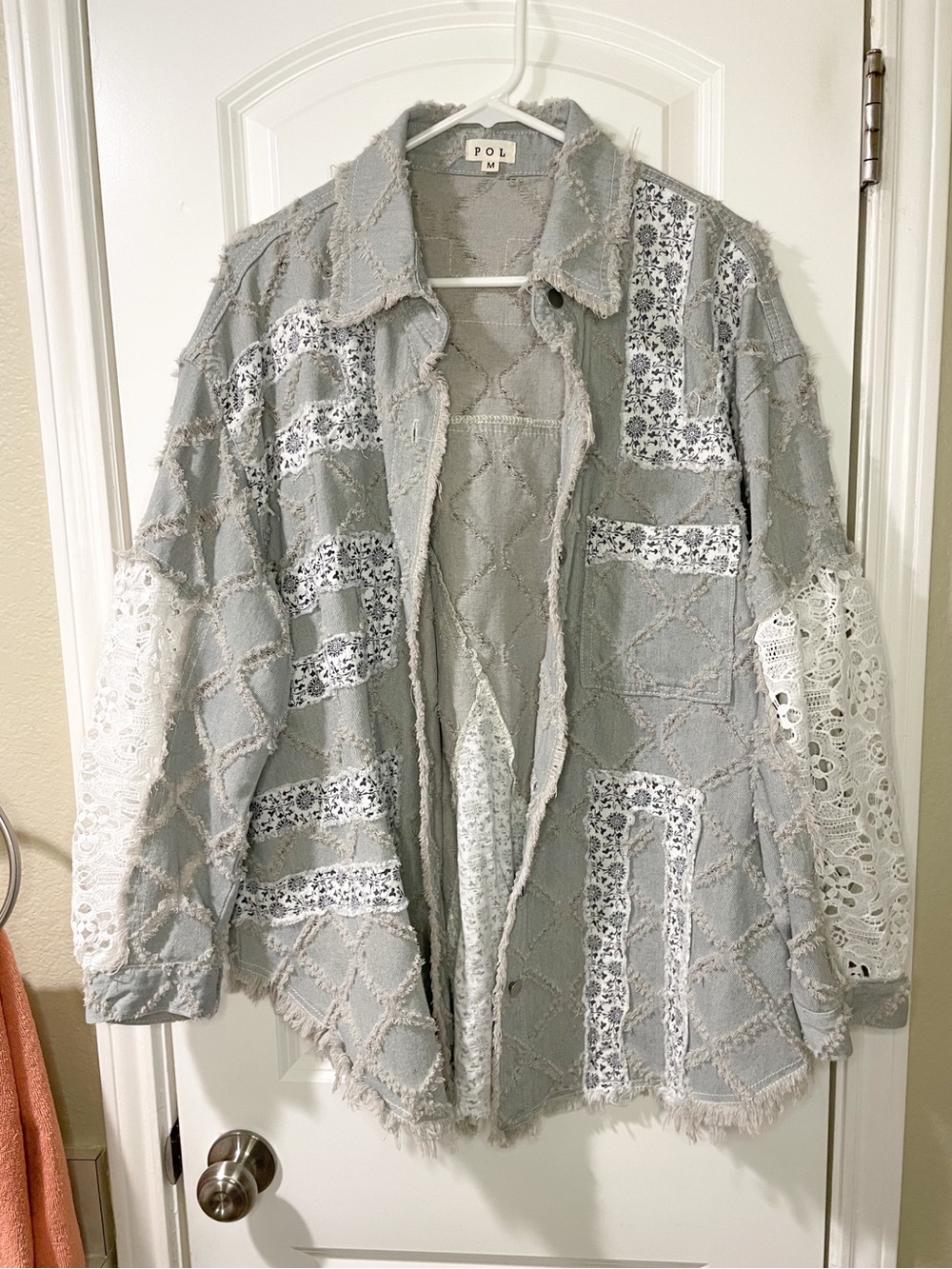POL Pieced Floral Denim Shacket
